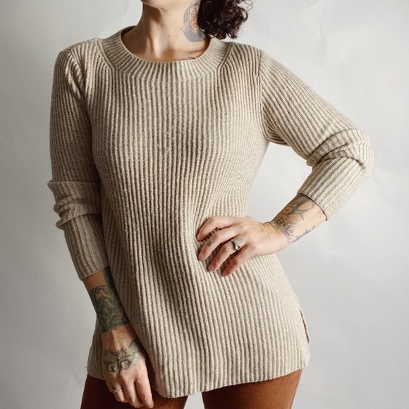 J Jill Ribbed Knit Tunic Sweater Taupe 